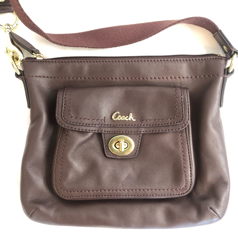 COACH MINI BROWN LEATHER CROSSBODY BAG